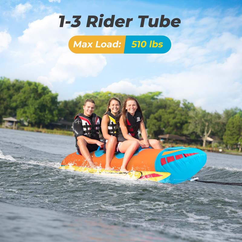3-Person Inflatable Banana Boat with 3 EVA-padded Seats and Handles, Water Sports Towable Tubes for Boating