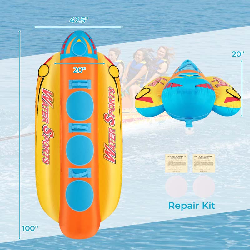 3-Person Inflatable Banana Boat with 3 EVA-padded Seats and Handles, Water Sports Towable Tubes for Boating
