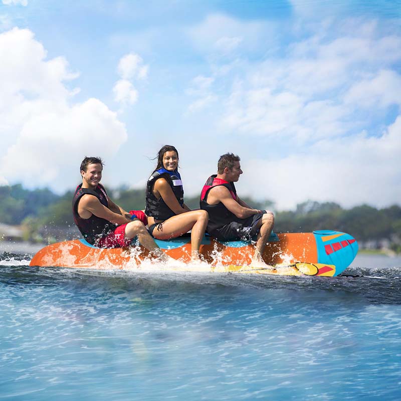 3-Person Inflatable Banana Boat with 3 EVA-padded Seats and Handles, Water Sports Towable Tubes for Boating