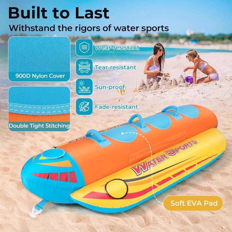 3-Person Inflatable Banana Boat with 3 EVA-padded Seats and Handles, Water Sports Towable Tubes for Boating