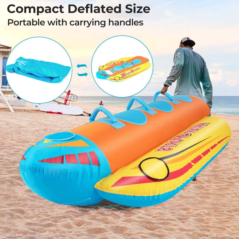 3-Person Inflatable Banana Boat with 3 EVA-padded Seats and Handles, Water Sports Towable Tubes for Boating