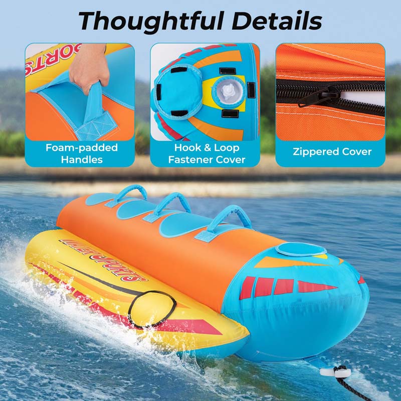 3-Person Inflatable Banana Boat with 3 EVA-padded Seats and Handles, Water Sports Towable Tubes for Boating