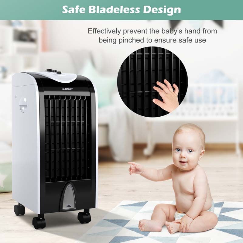 3-in-1 Portable Evaporative Cooler Fan Humidifier with Filter Knob, 3 Wind Speeds, 4L Water Tank