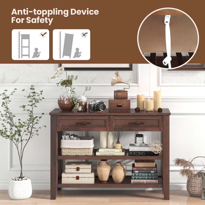 3-Tier Narrow Entryway Console Table with 2 Drawers, 2 Open Shelves, Wooden Long Sofa Side Table for Living Room Hallway