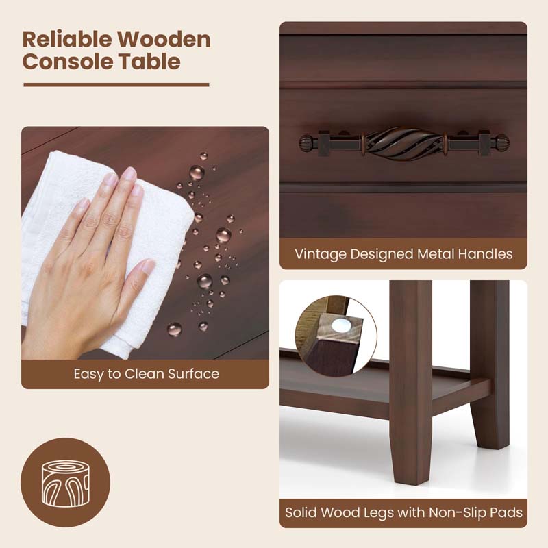 3-Tier Narrow Entryway Console Table with 2 Drawers, 2 Open Shelves, Wooden Long Sofa Side Table for Living Room Hallway