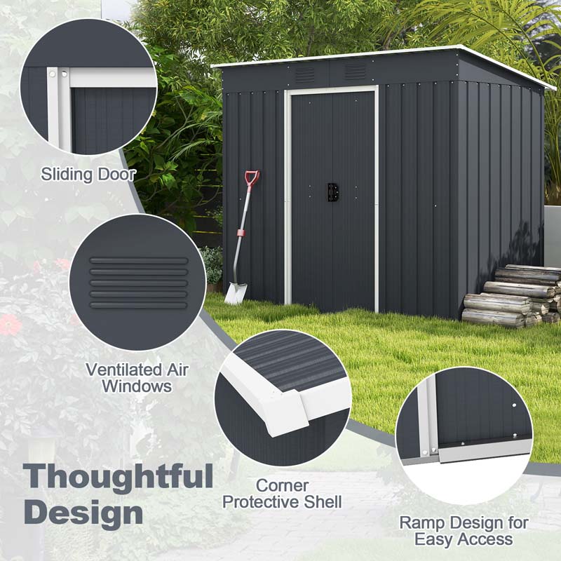3.6 FT x 7.1 FT Weatherproof Metal Outdoor Storage Shed Tool House with Floor Base, Air Vents & Lockable Door