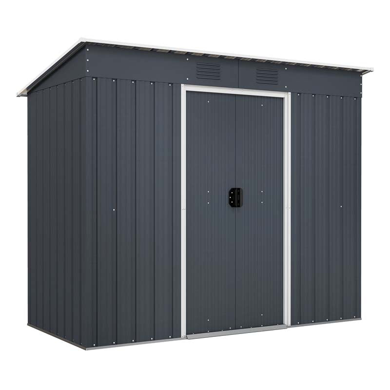 3.6 FT x 7.1 FT Weatherproof Metal Outdoor Storage Shed Tool House with Floor Base, Air Vents & Lockable Door