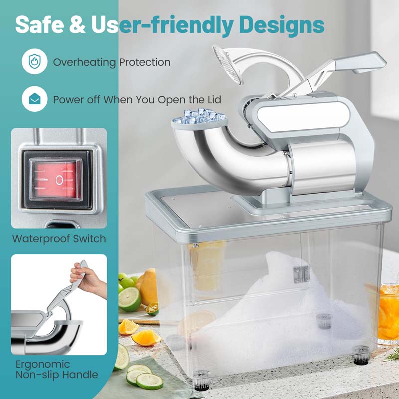660 LBS/H Commercial Ice Crusher, 300W ETL-Approved Electric Snow Cone Machine with Dual Blades, 120V Shaved Ice Machine