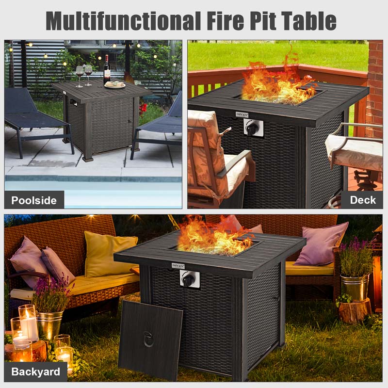 30" Square Propane Fire Pit Table, 50000 BTU Outdoor Gas Fire Table with Lava Rocks & Cover