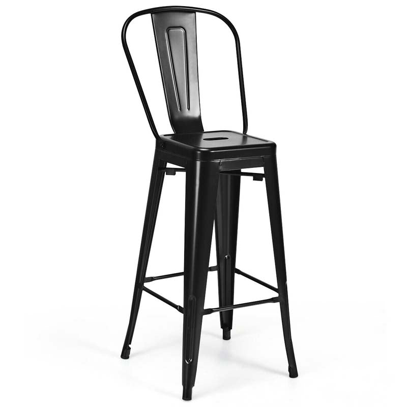 4Pcs 30" Stackable Metal Bar Stools with Removable Backrest & Non-Slip Feet, Industrial Bar Height Dining Chairs Bistro Cafe Chairs