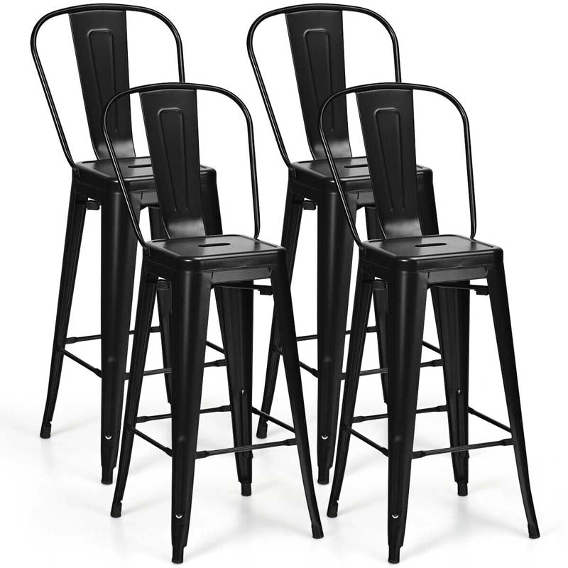 4Pcs 30" Stackable Metal Bar Stools with Removable Backrest & Non-Slip Feet, Industrial Bar Height Dining Chairs Bistro Cafe Chairs
