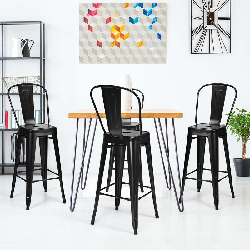 4Pcs 30" Stackable Metal Bar Stools with Removable Backrest & Non-Slip Feet, Industrial Bar Height Dining Chairs Bistro Cafe Chairs
