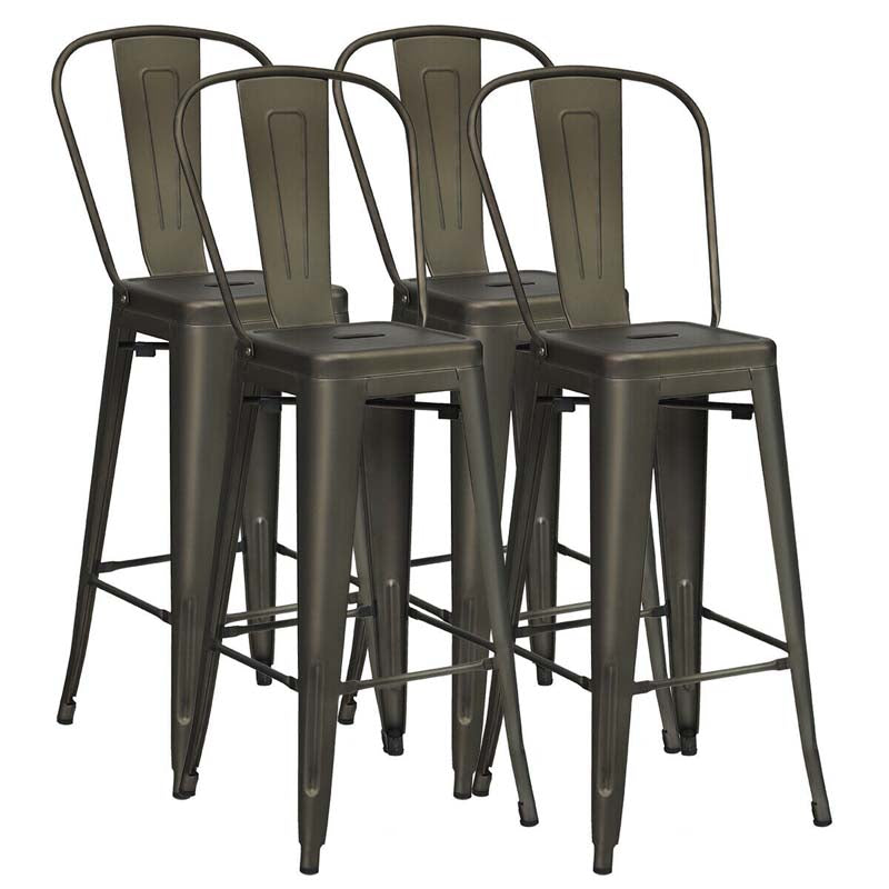 4Pcs 30" Stackable Metal Bar Stools with Removable Backrest & Non-Slip Feet, Industrial Bar Height Dining Chairs Bistro Cafe Chairs
