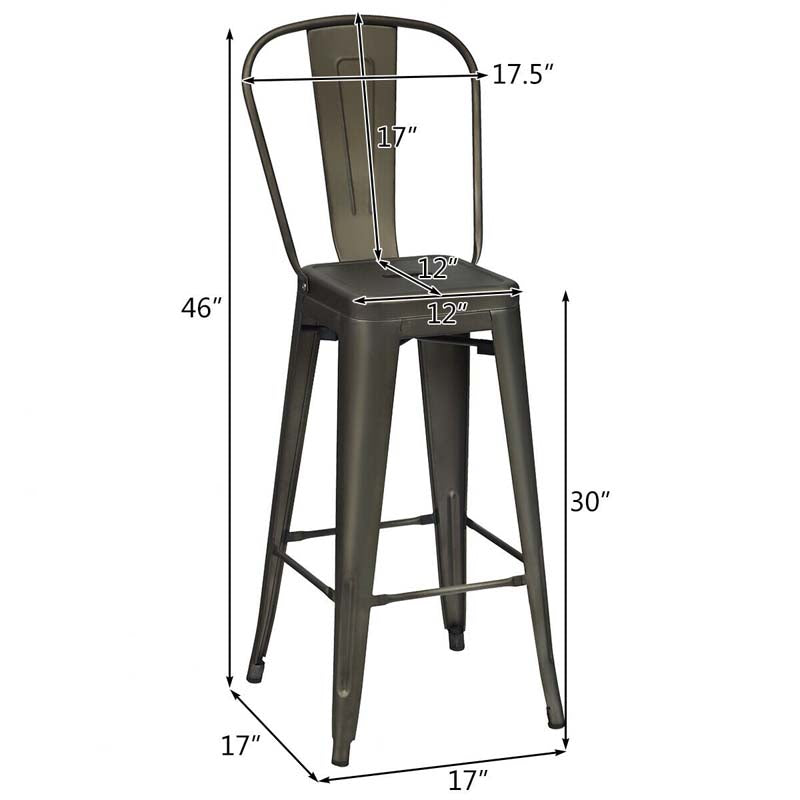 4Pcs 30" Stackable Metal Bar Stools with Removable Backrest & Non-Slip Feet, Industrial Bar Height Dining Chairs Bistro Cafe Chairs