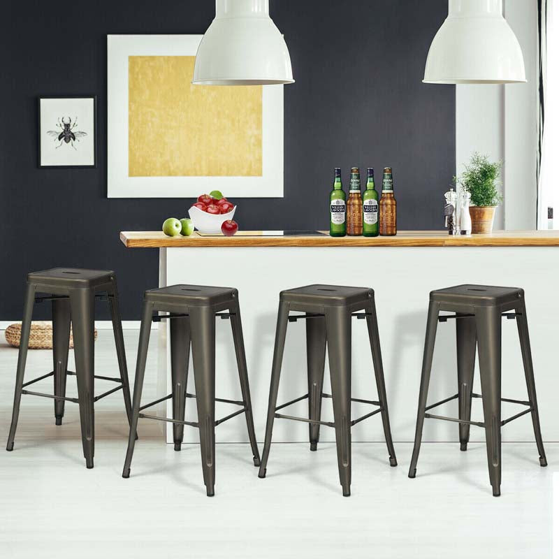 4Pcs 30" Stackable Metal Bar Stools with Removable Backrest & Non-Slip Feet, Industrial Bar Height Dining Chairs Bistro Cafe Chairs