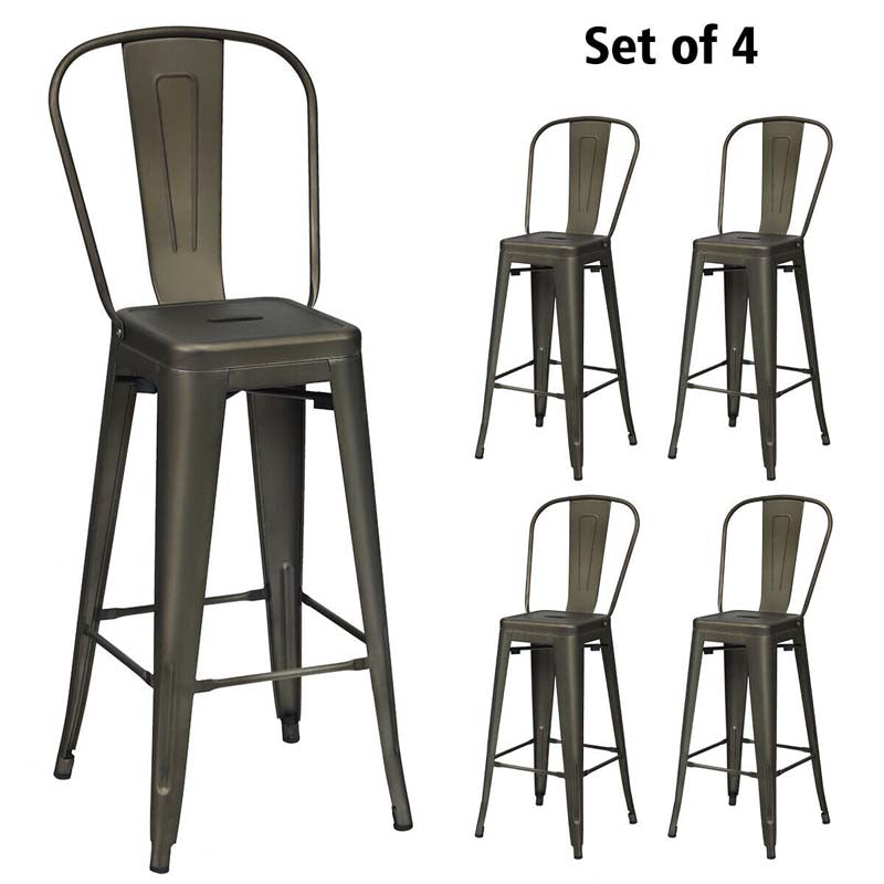 4Pcs 30" Stackable Metal Bar Stools with Removable Backrest & Non-Slip Feet, Industrial Bar Height Dining Chairs Bistro Cafe Chairs
