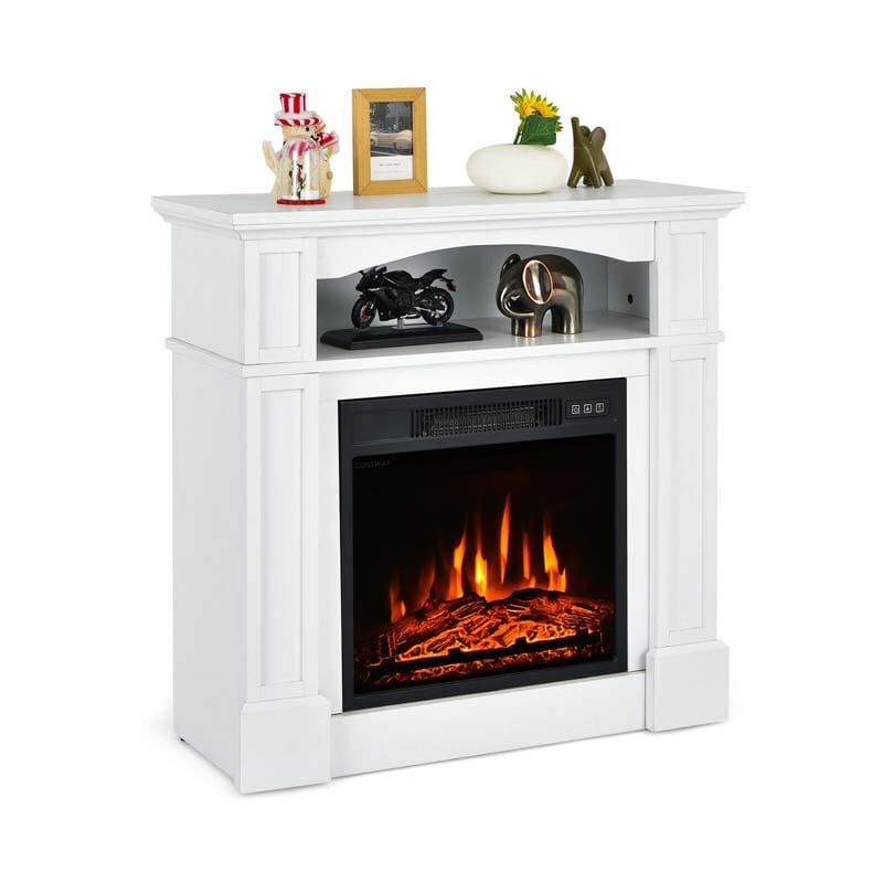 32" Electric Fireplace Mantel, Freestanding Wooden Surround Firebox with 1400W Fireplace Heater, Remote, Thermostat, 6H Timer