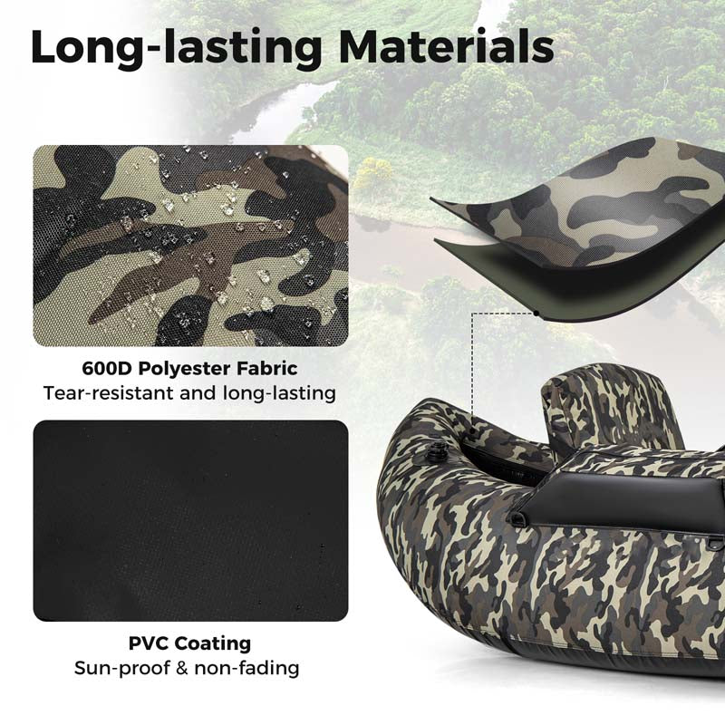 350 LBS Inflatable Boat Belly Boat Fishing Float Tube w/Adjustable Shoulder Straps, Paddle, Flippers, Fishing Rod Holder, Fish Ruler, Storage