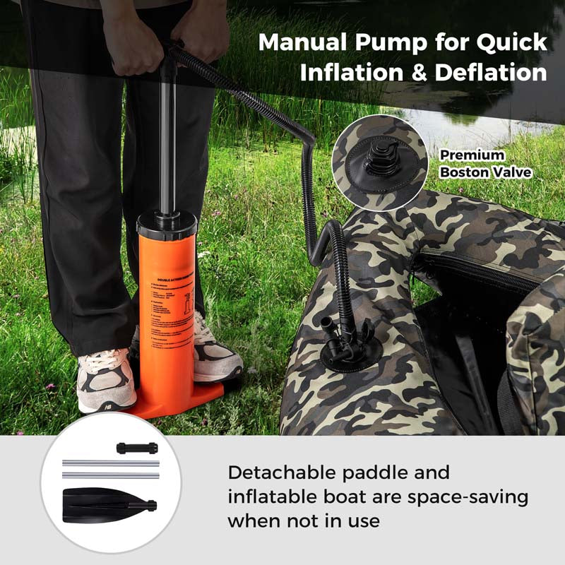 350 LBS Inflatable Boat Belly Boat Fishing Float Tube w/Adjustable Shoulder Straps, Paddle, Flippers, Fishing Rod Holder, Fish Ruler, Storage