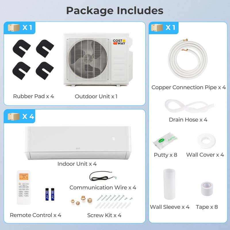 36000 BTU 21.5 SEER2 Quad 4 Zone Mini Split Air Conditioner & Heater, Works with Alexa, Wifi Enabled Inverter Split System AC Unit with Heat Pump
