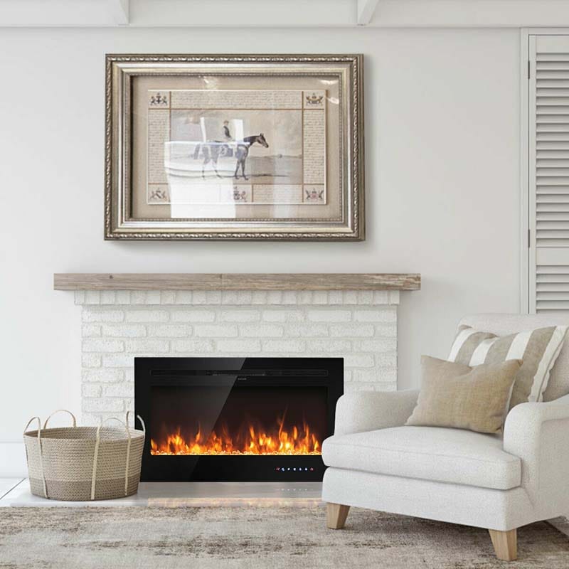 36" Ultra-Thin Recessed Electric Fireplace Insert, 1500W Wall-mounted Fireplace Heater with 9 Flame Colors