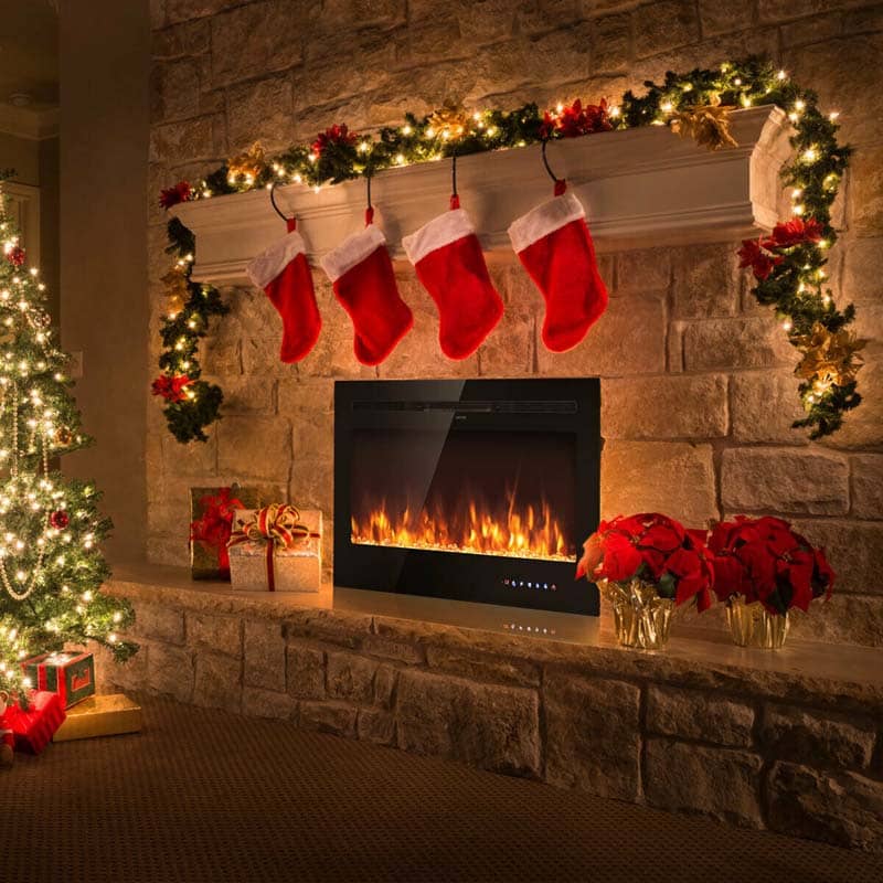 36" Ultra-Thin Recessed Electric Fireplace Insert, 1500W Wall-mounted Fireplace Heater with 9 Flame Colors