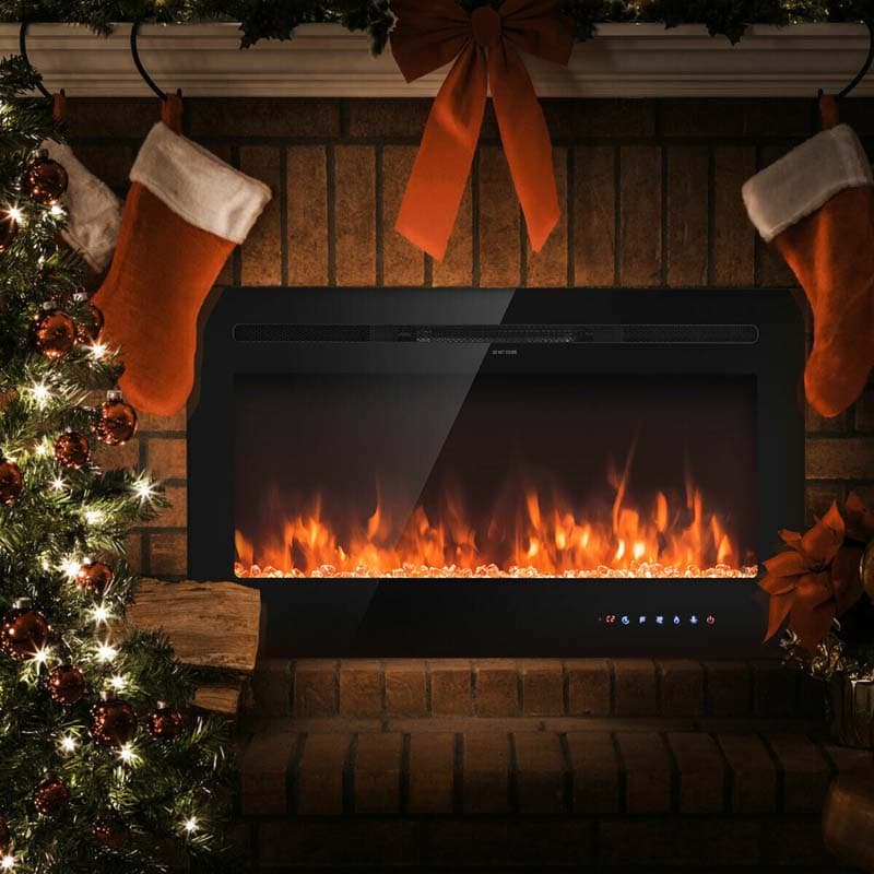 36" Ultra-Thin Recessed Electric Fireplace Insert, 1500W Wall-mounted Fireplace Heater with 9 Flame Colors