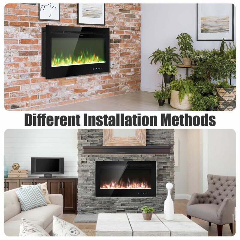 36" Ultra-Thin Recessed Electric Fireplace Insert, 1500W Wall-mounted Fireplace Heater with 9 Flame Colors
