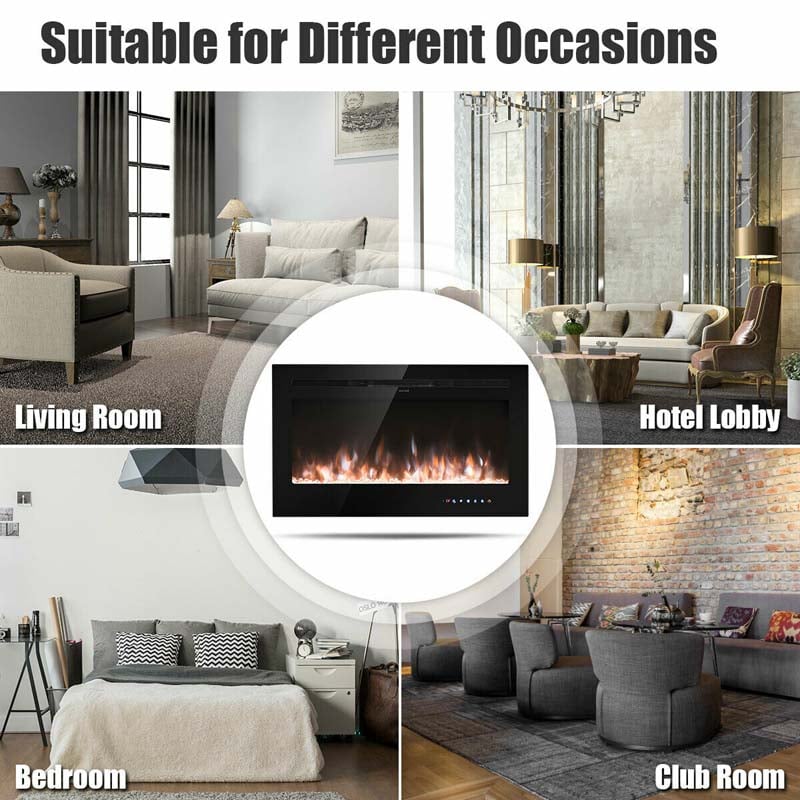 36" Ultra-Thin Recessed Electric Fireplace Insert, 1500W Wall-mounted Fireplace Heater with 9 Flame Colors