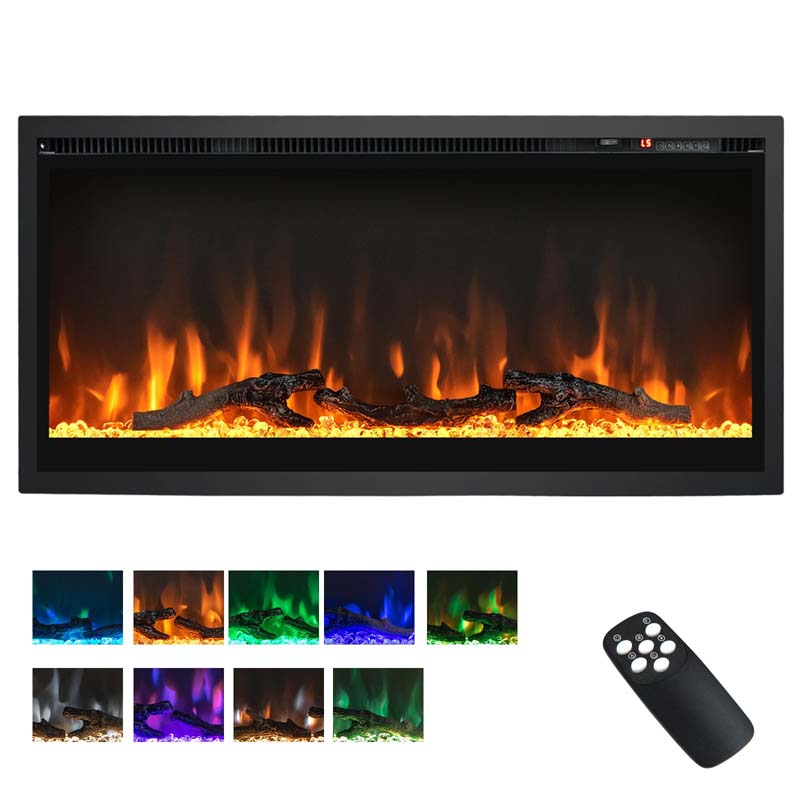 36"/42"/50" Wide Electric Fireplace Recessed/Wall Mounted/Freestanding, 750W/1500W Linear Fireplace Heater Insert with 9 Flame Color