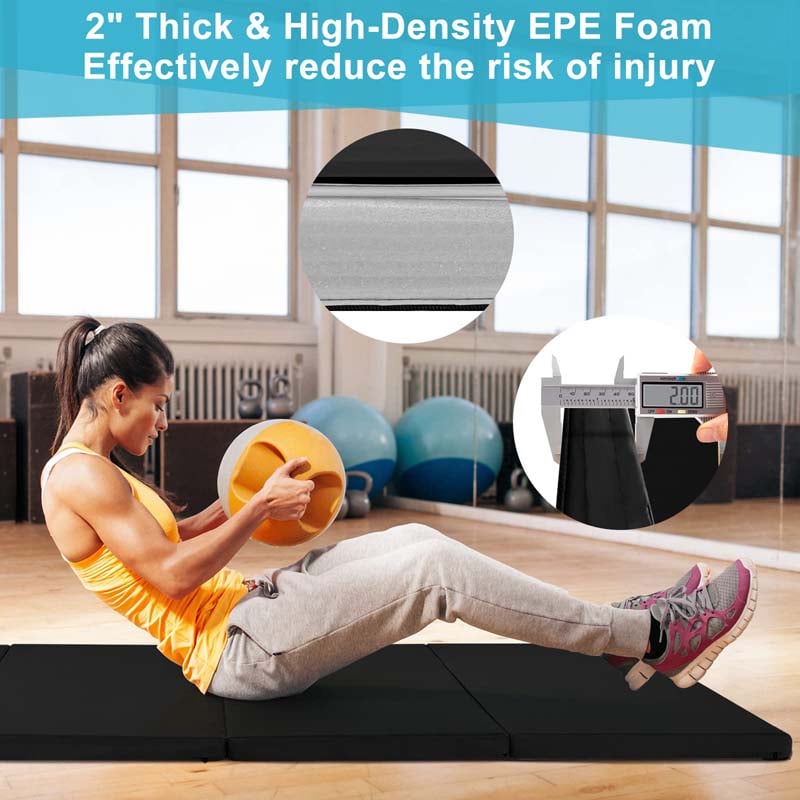 8' x 4' Anti-Tear Folding Gymnastics Mat for Yoga Fitness, 2" Thick 4-Panel Exercise Tumbling Mat with Carrying Handles