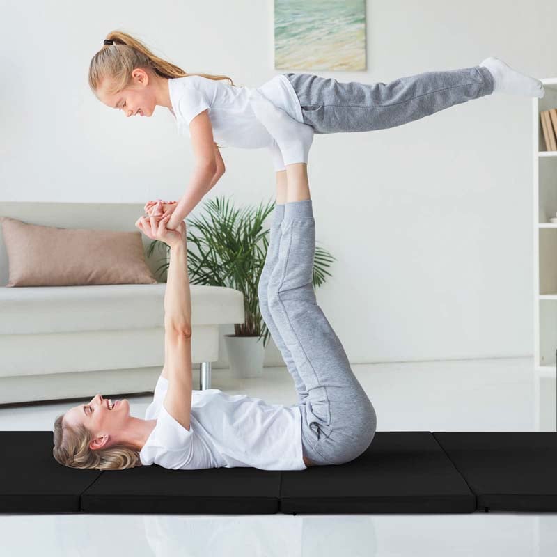 8' x 4' Anti-Tear Folding Gymnastics Mat for Yoga Fitness, 2" Thick 4-Panel Exercise Tumbling Mat with Carrying Handles