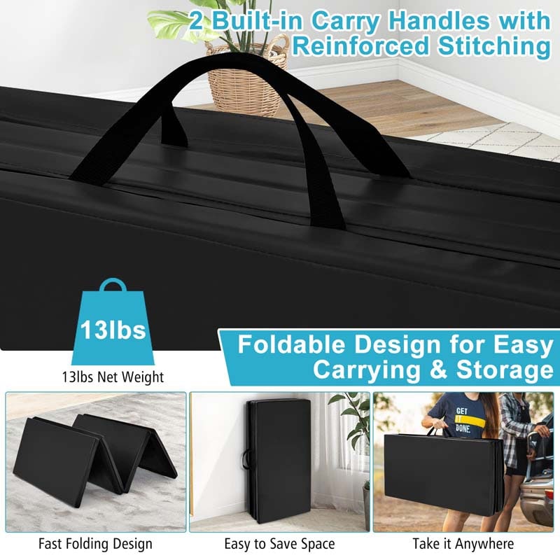 8' x 4' Anti-Tear Folding Gymnastics Mat for Yoga Fitness, 2" Thick 4-Panel Exercise Tumbling Mat with Carrying Handles