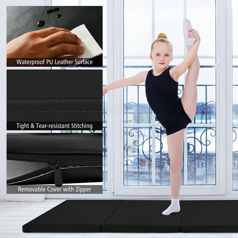 8' x 4' Anti-Tear Folding Gymnastics Mat for Yoga Fitness, 2" Thick 4-Panel Exercise Tumbling Mat with Carrying Handles