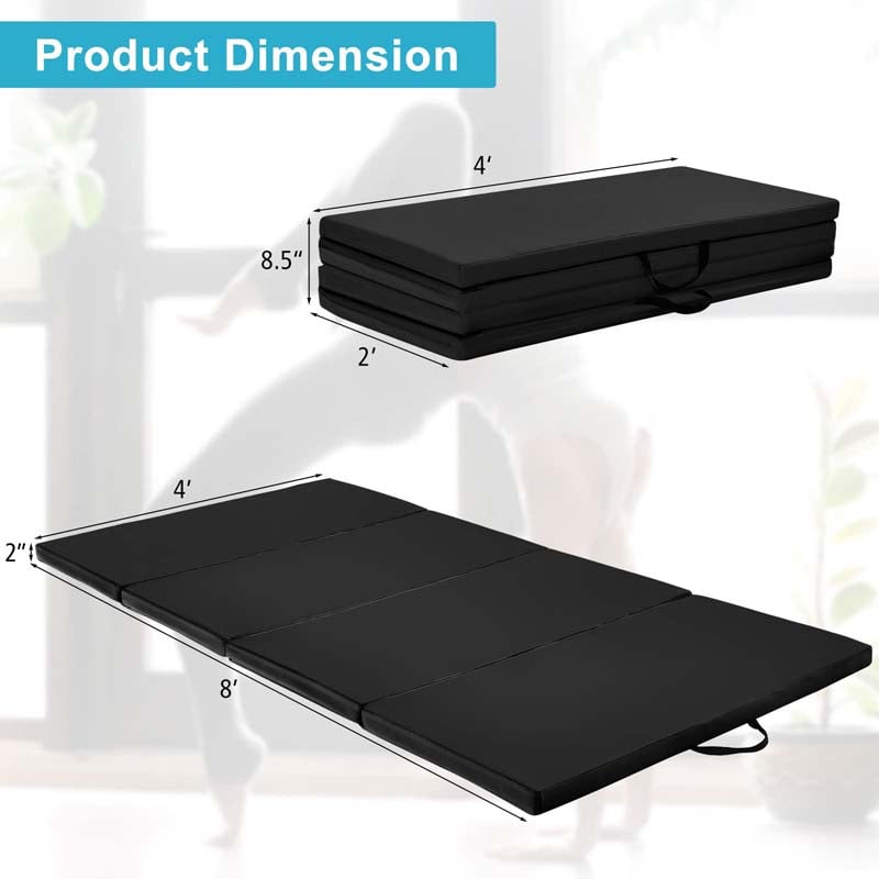 8' x 4' Anti-Tear Folding Gymnastics Mat for Yoga Fitness, 2" Thick 4-Panel Exercise Tumbling Mat with Carrying Handles