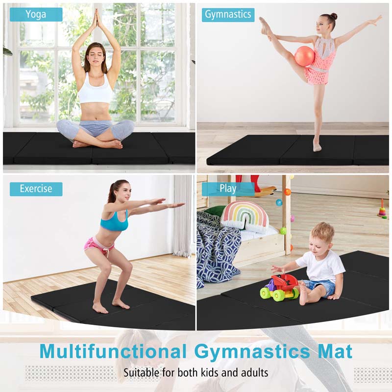 8' x 4' Anti-Tear Folding Gymnastics Mat for Yoga Fitness, 2" Thick 4-Panel Exercise Tumbling Mat with Carrying Handles