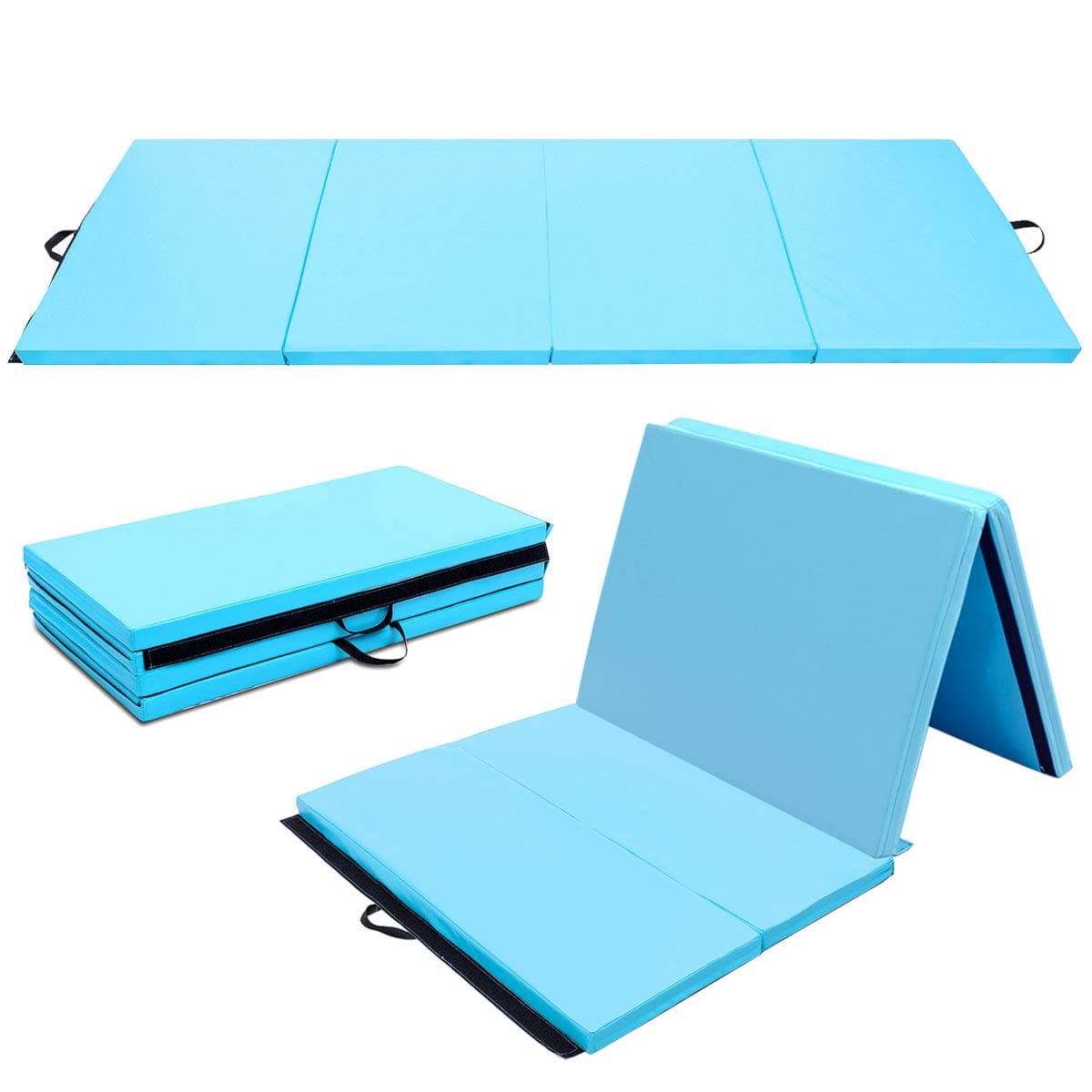 8' x 4' Anti-Tear Folding Gymnastics Mat for Yoga Fitness, 2" Thick 4-Panel Exercise Tumbling Mat with Carrying Handles