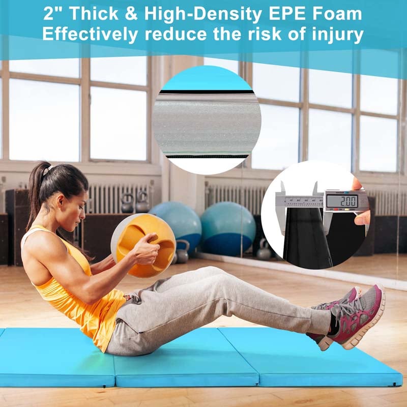 8' x 4' Anti-Tear Folding Gymnastics Mat for Yoga Fitness, 2" Thick 4-Panel Exercise Tumbling Mat with Carrying Handles