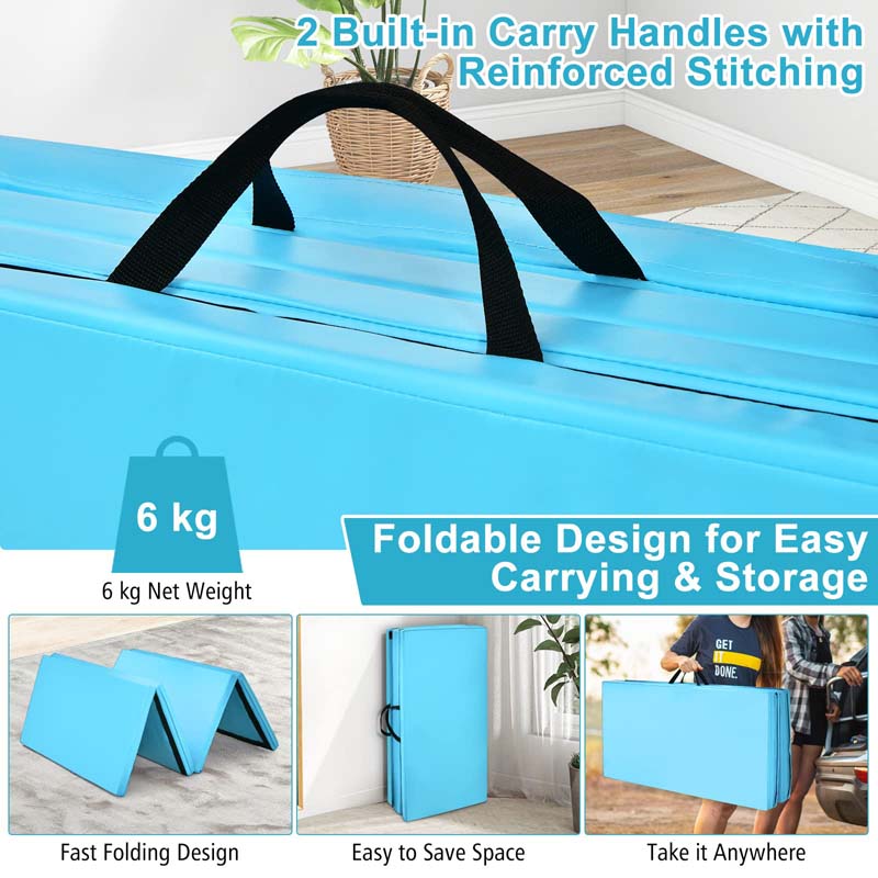 8' x 4' Anti-Tear Folding Gymnastics Mat for Yoga Fitness, 2" Thick 4-Panel Exercise Tumbling Mat with Carrying Handles