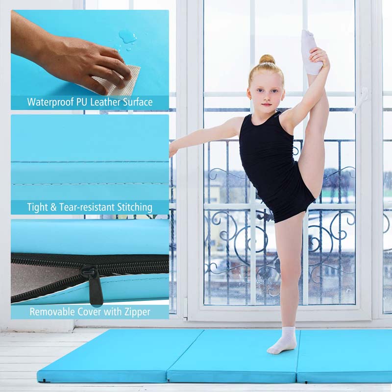 8' x 4' Anti-Tear Folding Gymnastics Mat for Yoga Fitness, 2" Thick 4-Panel Exercise Tumbling Mat with Carrying Handles