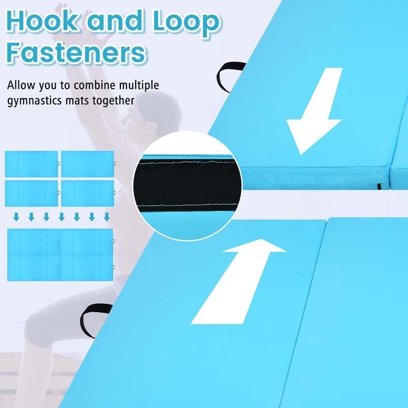 8' x 4' Anti-Tear Folding Gymnastics Mat for Yoga Fitness, 2" Thick 4-Panel Exercise Tumbling Mat with Carrying Handles