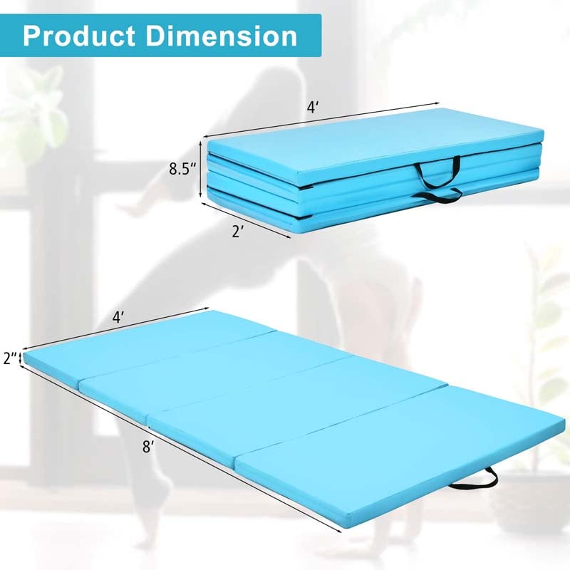 8' x 4' Anti-Tear Folding Gymnastics Mat for Yoga Fitness, 2" Thick 4-Panel Exercise Tumbling Mat with Carrying Handles