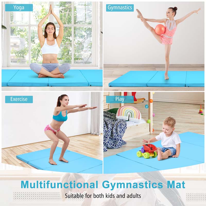 8' x 4' Anti-Tear Folding Gymnastics Mat for Yoga Fitness, 2" Thick 4-Panel Exercise Tumbling Mat with Carrying Handles