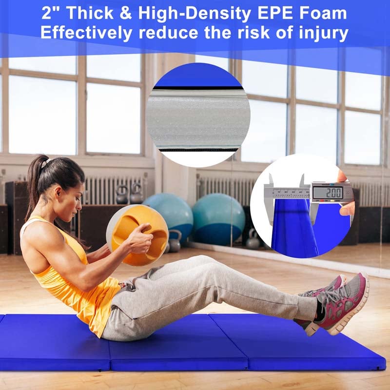 8' x 4' Anti-Tear Folding Gymnastics Mat for Yoga Fitness, 2" Thick 4-Panel Exercise Tumbling Mat with Carrying Handles