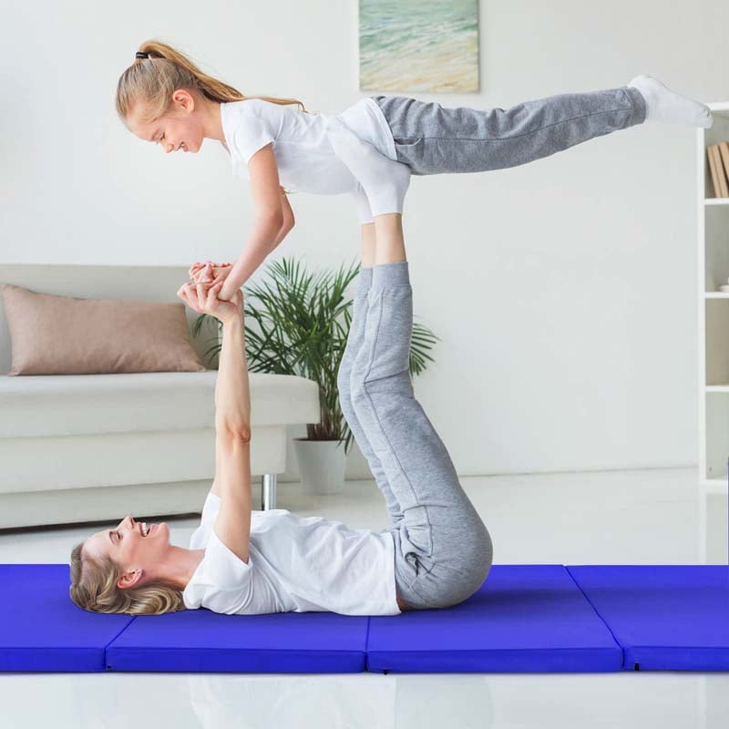 8' x 4' Anti-Tear Folding Gymnastics Mat for Yoga Fitness, 2" Thick 4-Panel Exercise Tumbling Mat with Carrying Handles