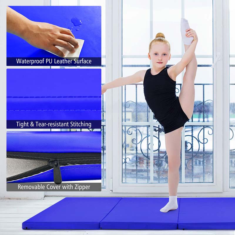 8' x 4' Anti-Tear Folding Gymnastics Mat for Yoga Fitness, 2" Thick 4-Panel Exercise Tumbling Mat with Carrying Handles