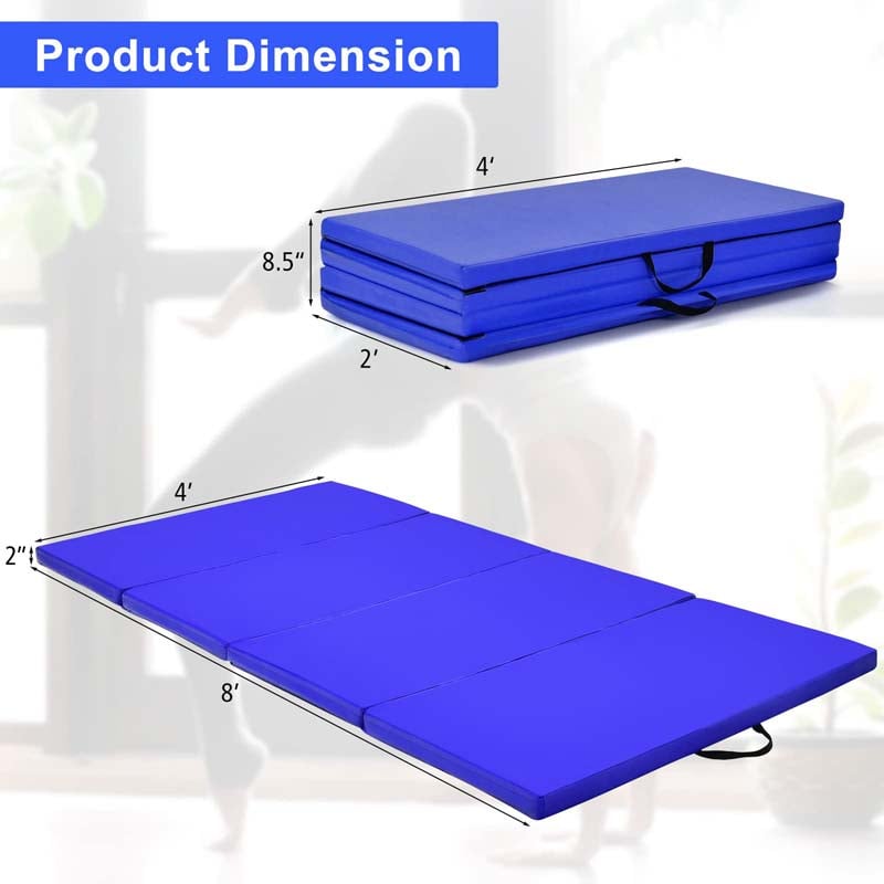 8' x 4' Anti-Tear Folding Gymnastics Mat for Yoga Fitness, 2" Thick 4-Panel Exercise Tumbling Mat with Carrying Handles