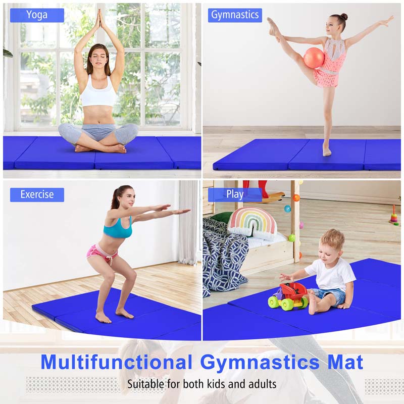 8' x 4' Anti-Tear Folding Gymnastics Mat for Yoga Fitness, 2" Thick 4-Panel Exercise Tumbling Mat with Carrying Handles