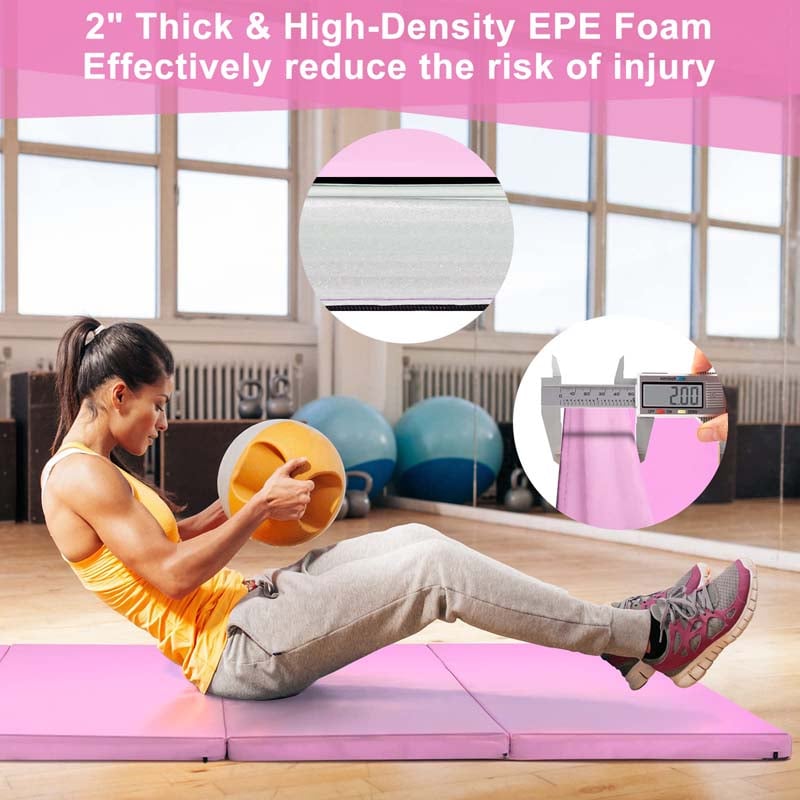 8' x 4' Anti-Tear Folding Gymnastics Mat for Yoga Fitness, 2" Thick 4-Panel Exercise Tumbling Mat with Carrying Handles