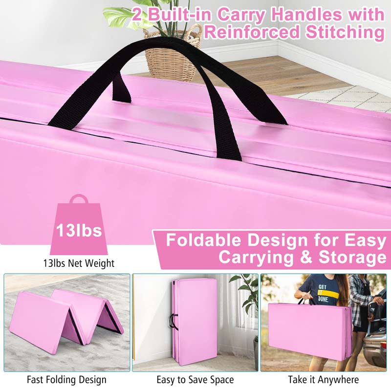 8' x 4' Anti-Tear Folding Gymnastics Mat for Yoga Fitness, 2" Thick 4-Panel Exercise Tumbling Mat with Carrying Handles